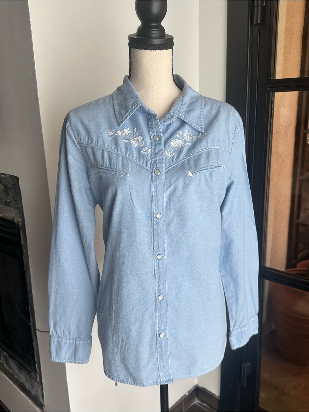 Light Blue Embroidered Western Shirt